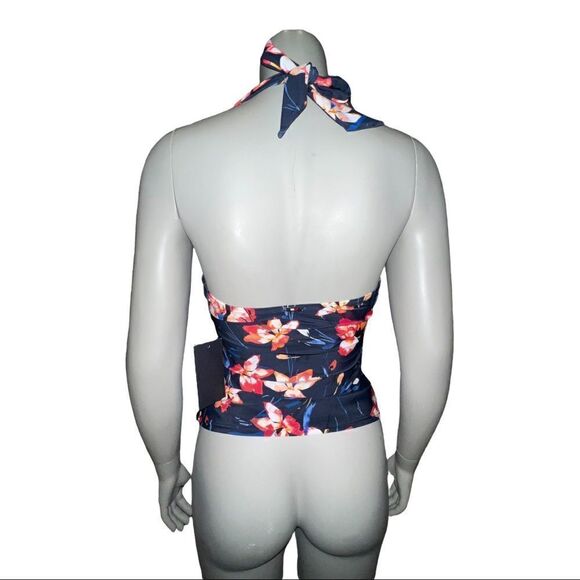Tommy Hilfiger Navy Coral Water Iris Floral-Print Tankini Swim Top XS NWT - Picture 3 of 8